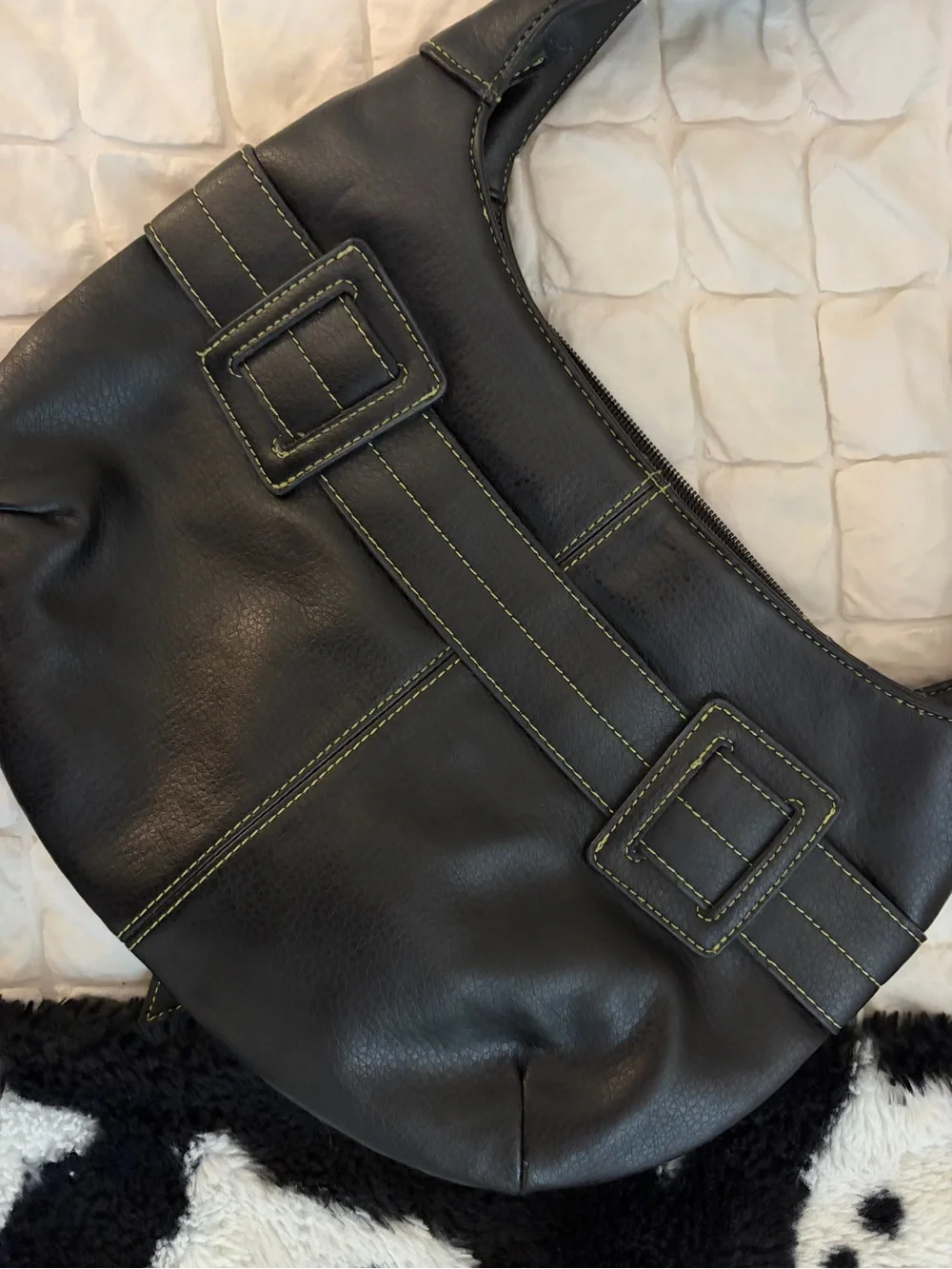 Y2K Vintage Black Buckle Tie Knot Hobo Shoulder Bag - Unbranded
